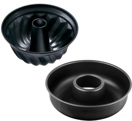 Zenker 9925150 Lot de 2 moules à gâteaux, moule à kouglof, moule à kougelhopf, moule à savarin à fond lisse, moule couronne, moule à cheminée, Acier, Noir, 28 et 25 cm