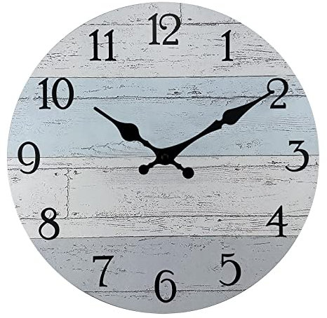 Plumeet 40.6cm Extra Große Holz Wanduhr Rahmenlose Wanduhr mit Geräuschlosem Quarzwerk Moderner Rustikale Küsten Country Village Uhr Dekoration Wohnzimmer Schlafzimmer Küche