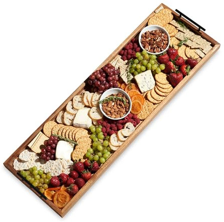 Twine Modern Manor Longboard Platte mit Griffen, Rechteckiges Käsebrett und Home Decor Tablett, Esstisch Zubehör Akazienholz 1 Stück