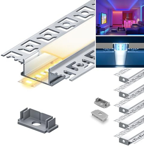 HOOLED LED Trockenbauprofil 2 m x 5 Stück, Aluprofil Größe 28 mm (Lavellae 64,2 mm) x 12,8 mm, mit milchweißer PC-Abdeckung, Unterstützt eine Maximale LED-Streifenbreite von 20,2 mm