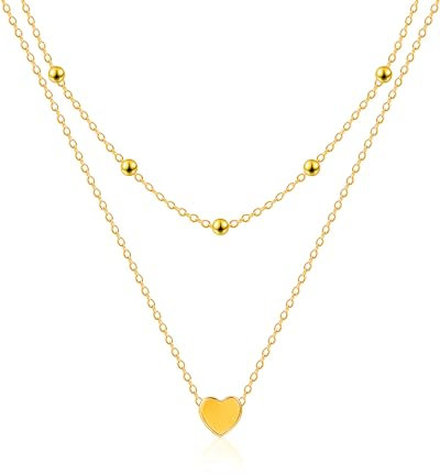 Mesovor Gold Layered Necklaces for Women, 18k Gold Plated Dainty Trendy Disc Pendant Necklace | Beaded Coin Diamond Snake Chain Choker Necklace Jewelry Gifts (Gold-Love)