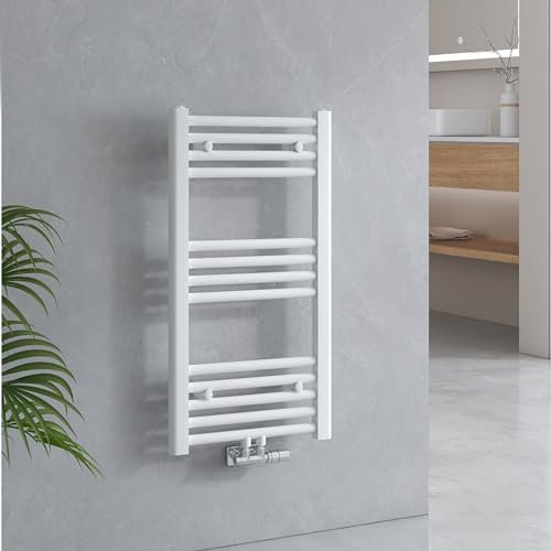 EMKE Badheizkörper 75x40 cm, Handtuchheizkörper Mittelanschluss Badheizkörper Handtuchhalter Handtuchwärmer Handtuchtrockner Heizkörper Klein Badezimmer Handtuchheizung Weiß 244W