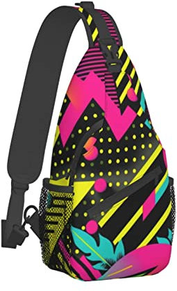 Retro 80er 90er Jahre Geometrischer Crossbody-Rucksack für Damen und Herren, Brustschlinge, Rucksack, lässig, für Reisen, Wandern, Retro 80er 90er Jahre Geometric2, One size