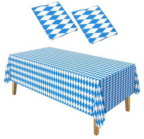 Fennoral 2 Stück Oktoberfest-Tischdecke Bayerische Tischtuch 130 x 275cm Blau Weiß Raute Tischdeko Oktoberfestsdeko Partytischdecke Tisch Dekoration für Bierzelten Haushalt Bayern Feiern Bier Festival
