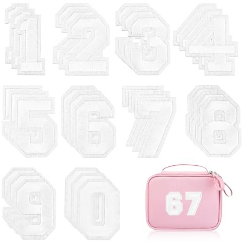 40Pcs Iron on Numbers Patches White Number 0 to 9 Embroidered Patches Iron on Fabric Numbers Patch for Clothes,Dress,Hat,Socks,Jeans,DIY Accessories