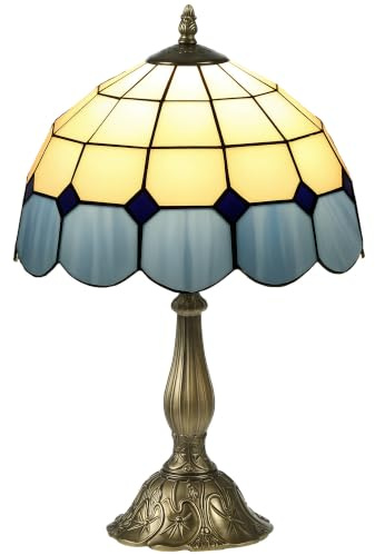 HOMCOM Lámpara de Mesita de Noche Estilo Tiffany Lámpara de Mesa Hecha a Mano Lámpara de Noche de Vidrio para Dormitorio Salón Ø31x48 cm Azul