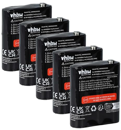vhbw 5X Batterie Compatible avec Motorola Talkabout T9500, T9550, T92 H2O, T8550RCAMO, T8500R, T8500 Radio Talkie-walkie (1500mAh, 3,6V, NiMH)