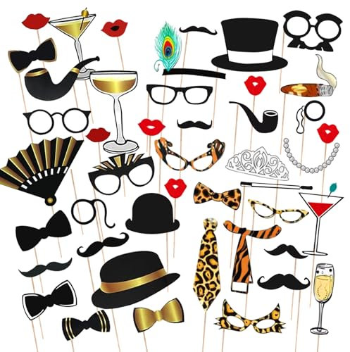 40 Piezas Photo Booth Props, Atrezzo Boda Cumpleaños Accesorios Fotomaton Fiesta para Decoración de Fiesta DIY