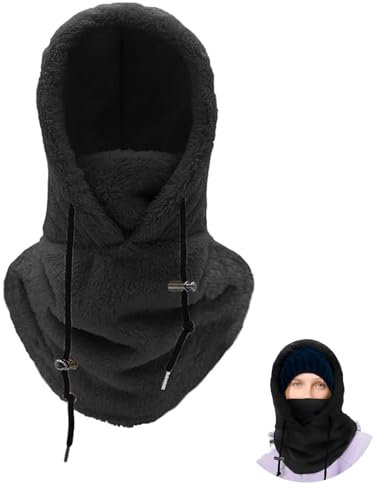 SEFIRST Plüsch Sturmhaube, Mütze Winter Thermo Skimaske, Fahrradhaube für Herren/Damen, Kapuzenschal, Motorradfahren Winddicht Gesichtshaube für Radfahren, Skifahren, Einheitsgröße (Schwarz