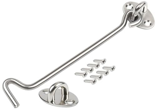 ZiYuya Hook and Eye Latch, Stainless Steel Gate Hook Cabin Hook Lock, Hook Eye Latch Door Lock Hook Lock Latch for Wooden Gates Window Brace Gate Door Catch (Silver, 1 Pack, 8 Inch)