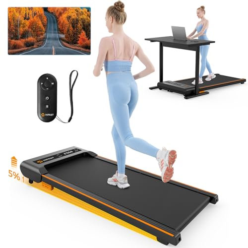 Tapis de Marche Portable 3 en 1 sous Le Bureau, capacité de 136 kg, Moteur Super Silencieux de 2,5 CV, Tapis de Course pour la Maison et Le Bureau avec Application, télécommande et écran LED (Orange)