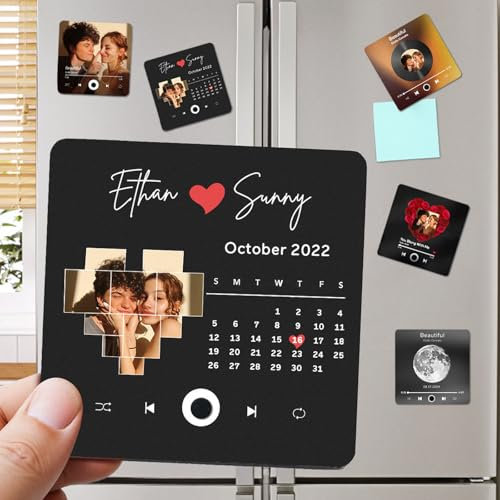 Custom Music Fridge Magnet with Photo Personalised Music Refrigerator Magnets Plays Song Customised Anniversary Christmas Valentine's Day Gifts for BF GF
