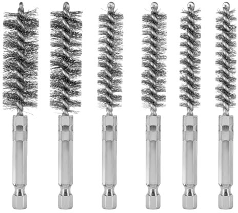 6 Stück Drahtbürste Bohrmaschine mit 1/4-Zoll Sechskantschaft, Heizkesselbürste, 6 Verschiedene Größen Drahtbürste zum Reinigen von Bohrmaschinen, 10cm lang (8, 10, 12, 15, 17, 19 mm)