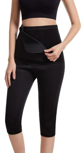 Meichoon Sauna-Caprihose, hohe Taille, Shapewear-Leggings mit Taillentrainer, Gewichtsverlust, für Damen, Fitnessstudio, Workout, Übung, Schwarz , 42