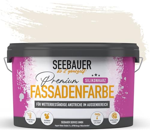 SEEBAUER diy Silikonharz-Fassadenfarbe Beige 5L für Außen (No. 003 Orchid Dream) Selbstreinigende Fassadenfarbe mit Lotuseffekt - Geeignet für Putz, Mauerwerk und Beton