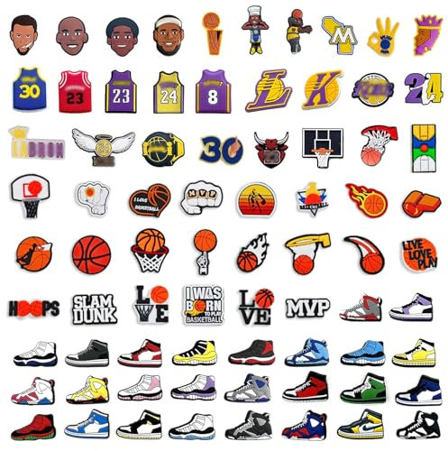 JSTHHTT 75 Pcs Schuh Charms, Basketball-Themen-Schuhanhänger für Croc, DIY Dekorative Krokodile, Jibbitz Kompatible, 75 Stück Schuhschmuck Schuh Charms Mädchen Frauen Kinder und Männer