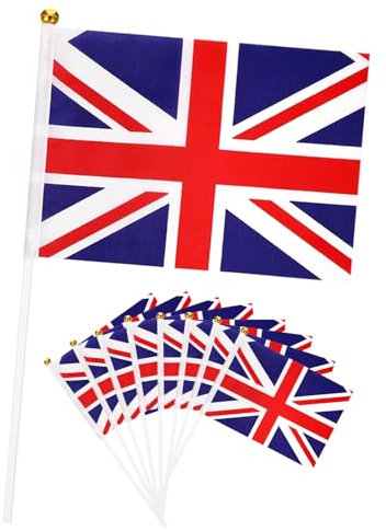 Small Union Jack Flags on Sticks British Hand Waving Flags for VJ Day 80th Anniversary Decorations,10pcs UK Great Britain Flags Mini Handheld Flags for Outdoor Sports Events Union Jack Royal Support