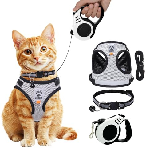 Katzengeschirr mit Leine Ausbruchsicher, Verstellbares und Atmungsaktives Geschirr für Katzen, Sicheres Katzen Geschirr Set mit Leine für Spaziergänge und Outdoor Training (M)