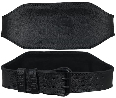 GripUp Gewichthebergürtel aus Leder – 7mm Dick, Verstellbarer Trainingsgürtel mit Gepolsterter Lendenwirbelstütze – Premium Fitness & Powerlifting Gürtel für Männer & Frauen (Schwarz 6, 3XL)