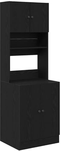 Eleganz Küchenschrank mit Arbeitsplatte und Schubladen: Buffetschrank für Küche - Hochschran, Esszimmerschrank, Küchenbuffet mit Regal 60x50x180 cm Schwarz