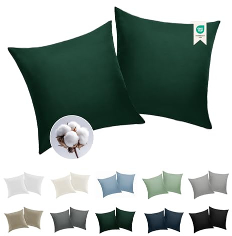 BEDELITE Kissenbezug 80x80 Baumwolle 2er Set, Dunkelgrün | Kopfkissenbezug für Kissen 80x80cm mit Reißverschluss, 143 Fäden pro Quadratzoll, Oeko-Tex Zertifiziert
