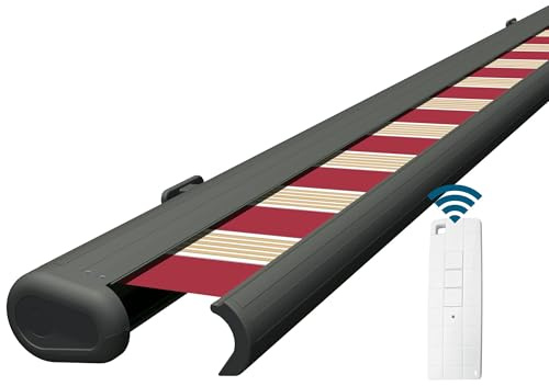 Eclipse Vollkassettenmarkise Basalt elektrisch 4,5x3m Tuch: Rot-Weiß-Beige | Markise Balkon Garten Terrassenüberdachung Sonnenschutz Polyacryltuch UV-Schutz 50+ Smarthome-fähiger Dooya Motor
