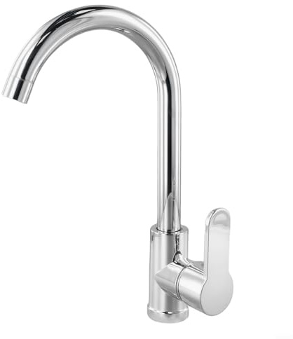 CNANRNANC Rubinetto miscelatore per lavello da cucina, bagno, lavabo in cromo lucido, con beccuccio girevole e maniglia singola per controllo caldo e freddo