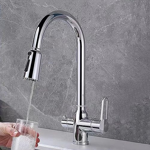XCHSXYL 3-Wege-Wasserfilter, Flexibler Hals, drehbar, Chrom, ausziehbar, Osmose-Wasserhahn für die Küche – Verbesserte Wasserreinheit und Komfort