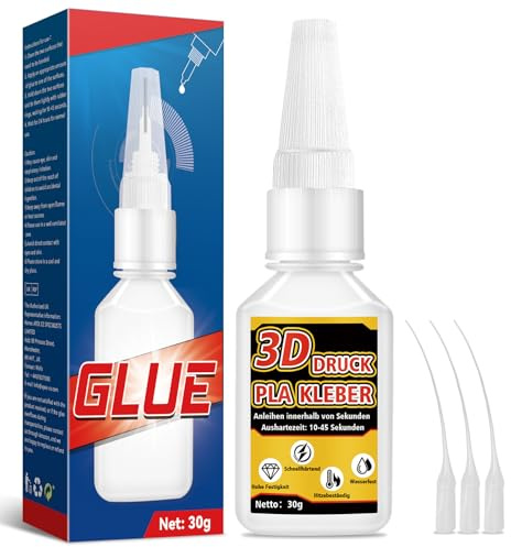 3D Druck Kleber, Sekundenkleber extra stark 30g mit Anti-Verstopfungskappe, Transparenter Pla Kleber für ABS, PLA, PETG, TPU, Kraftprotz 3d Druck Kleber ist Hitzebeständig & Wasserdicht