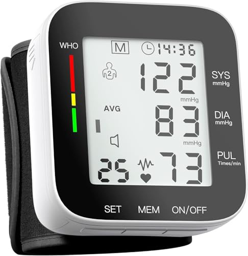 MMIZOO Wrist Blood Pressure Monitor Bp Monitor Large LCD Display Blood Pressure Machine Adjustable Wrist Cuff 5.31-7.68 inch Automatic 99x2 Sets Memory with Carrying Case for Home Use -Black Cuff