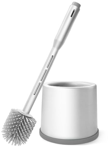 Toilet Brush with Soap Dispenser, TPR Soft Bristle Brush Head with PP Frosted Holder, Non-Slip Base, White