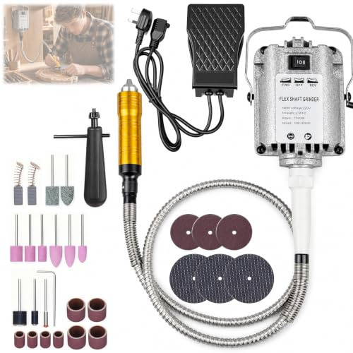 NBYTLT Flex Shaft Rotary Tool 1000W Hanging Grinder | Electric Flex Shaft Grinder Kit With Foot Pedal Forward Reverse Control, 30000RPM High Speed Motor For Carving, Buffing