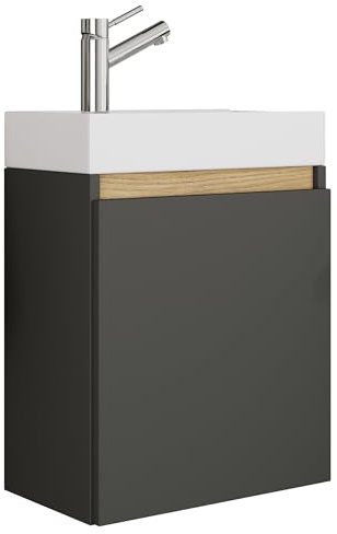 VCM 2 TLG. Badschrank mit Waschbecken für Gäste-WC, Hängeschrank mit Softclose-Tür, Waschplatz platzsparend, Maße: H. 55 x B. 41 x T. 22 cm, Cosila