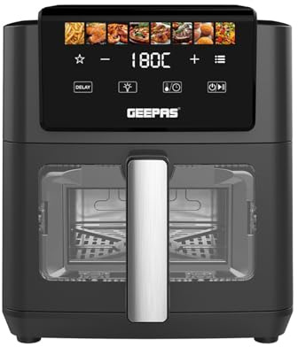 GEEPAS Vortex 5L Digital Air Fryer LED Touch 30 Min Timer Oil Free 1500W | Family-Sized 8-in-1 Convection Toaster Oven Non-Stick Basket Temp(40-200°C)