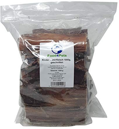 Food4Pets Hundeleckerli Rinder-Dörrfleisch 1kg – aus 100% Rind, naturbelassene Kausnacks für Hunde im wiederverschließbaren Beutel