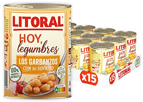 Litoral Hoy Legumbres Garbanzos con sofrito pack 15x440 g | Garbanzos con sofrito plato preparado de legumbres listo para comer con receta casera