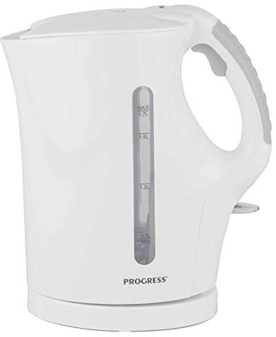 Progress EK3437P 1.7 L Plastic Kettle, Soft Easy Grip Handle, BPA-Free, Boil Dry Sensor, Auto Shut-Off, Limescale Filter, 2200 W, Double Water Window, White