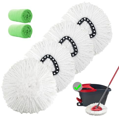 4 Pack Spin Mop Replacement Heads Microfiber Mop Refills Replace Heads Safe for All Hard-surfaced Floors Includes 2 Extra Microfiber Cleaning Cloths