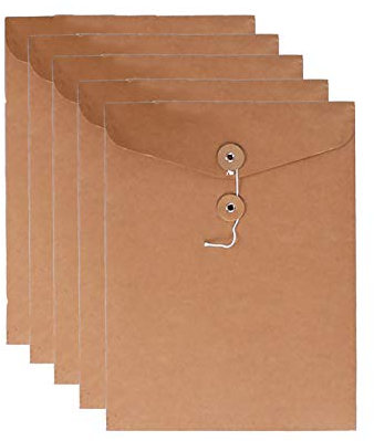 VANRA Classeur à ficelle en kraft Enveloppe de classement Enveloppe de projet Pochette de documents Organisateur de lettres plat sans expansion A4 Format lettre (Kraft Brown, paquet de 5)