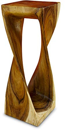 Kinaree Suar Massivholz Beistelltisch Twist – 76 cm Höhe, Farbe Natur – Handgefertigter Holz Beistelltisch aus massivem Suar Holz – Asiatische Möbel mit modernem Design