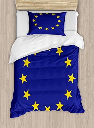ABAKUHAUS Europa Bettbezugs Set für Einzelbetten, Einfache Europäische Union Flag, Milbensicher Allergiker geeignet mit Kissenbezug, 130 x 200 cm, Blau Gelb