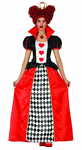 FIESTAS GUIRCA | Dama Corazones Kostüm (38-40/M) - Kleid und Krone - Königin der Herzen Kostüme für Halloween, Karneval, Weltbuchtag und Kostümpartys - Ideal für Damen - Rot und Schwarz