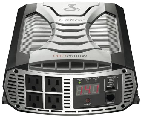 Cobra PRO 2500W Professional Grade Power Inverter, Portable – 2500-Watt Car Charger, 4 Grounded AC Outlets, 2 Fast Charge USB Ports and Remote Controller (CPIALCDG1) Compatible