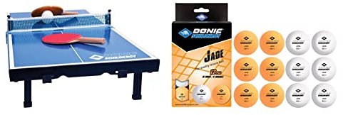 Donic-Schildkröt Tischtennis-Mini-Tisch-Set & 618045 Unisex – Erwachsene Donic Tischtennisball Jade, Poly 40+ Qualität, 12 STK. im Polybag, 6 x weiß / 6X orange, Einheitsgröße