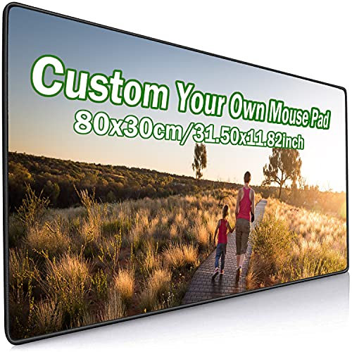 Tapis de souris avec photo personnalisée, grand tapis de souris de jeu professionnel avec bords cousus, cadeau créatif, tapis de bureau personnalisé 80x30cm