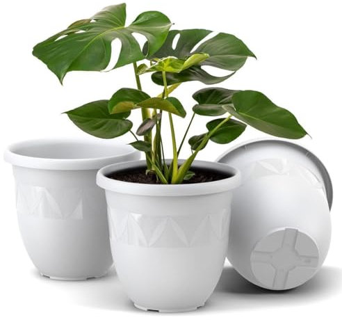 Plastard Blumentopf Capri 3er Set Durchmesser 40 cm Weiß große Übertöpfe für Innen und Außen aus Kunststoff für Plant Pot Balkon Terrasse Blumentöpfe Pflanzkübel Kräutertopf Blumenkübel
