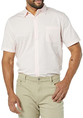 Amazon Essentials Men's Slim-Fit Short-Sleeve Poplin Shirt, Pink, L