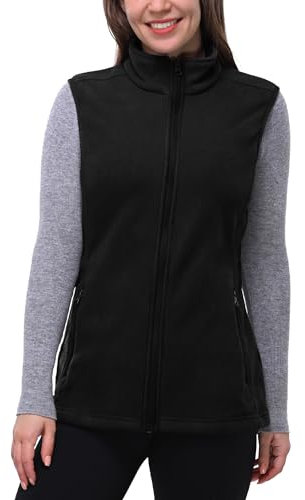 33,000ft Women's Fleece Gilets Lightweight Warm Ladies Vest Outerwear, Sleeveless Spring Jacket with Zip Up Pockets Black 2XL/UK 20