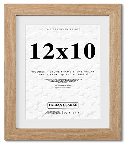 Fabian Clarke London® 12x10 Modern Oak Wooden Picture Photo Frame with White 10x8 Mount to Hang Portrait or Landscape