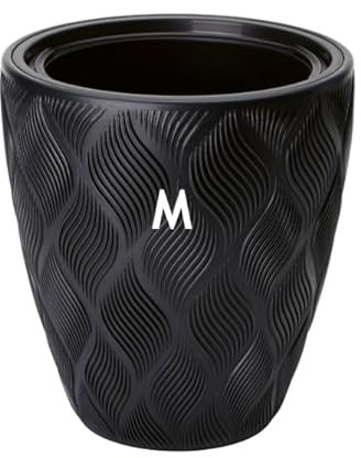 MELTOM Macetero Maceta con inserto extraíble, redondo, efecto 3D, decorativo, tamaño M, color negro